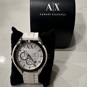 Armani Exchange Silver and White Chronograph Watch rubber/silicone band NWOT